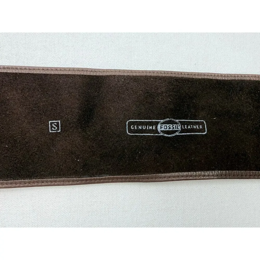 Fossil Wide Brown Leather Belt Size Small NWT Silver Tone Buckle 33” Boho